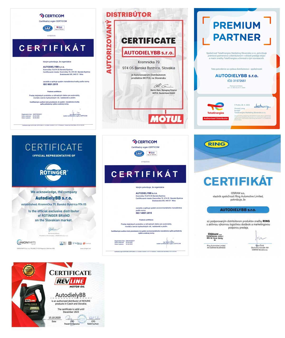 Certifikáty spoločnosti